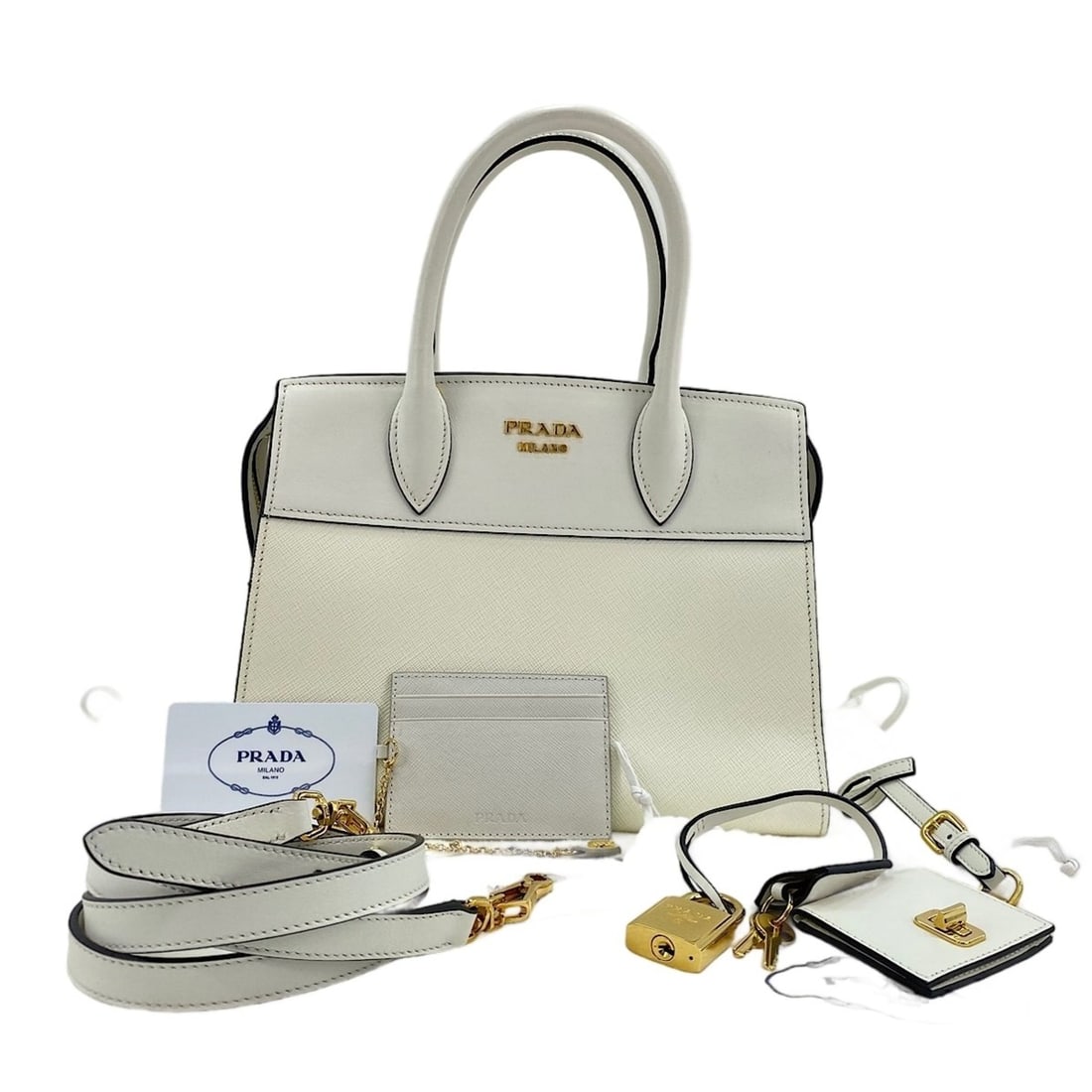 Prada PRADA 2-way shoulder bag, white: --- Catalog ---Category: SizeSize (HxWxD): 20cm x 25cm x 14cm / 7.87'' x 9.84'' x 5.51''Category: DesignType: Shoulder bagColor: WhiteGender: WomenCategory: GeneralBrand: Prada--- Item List ---Section