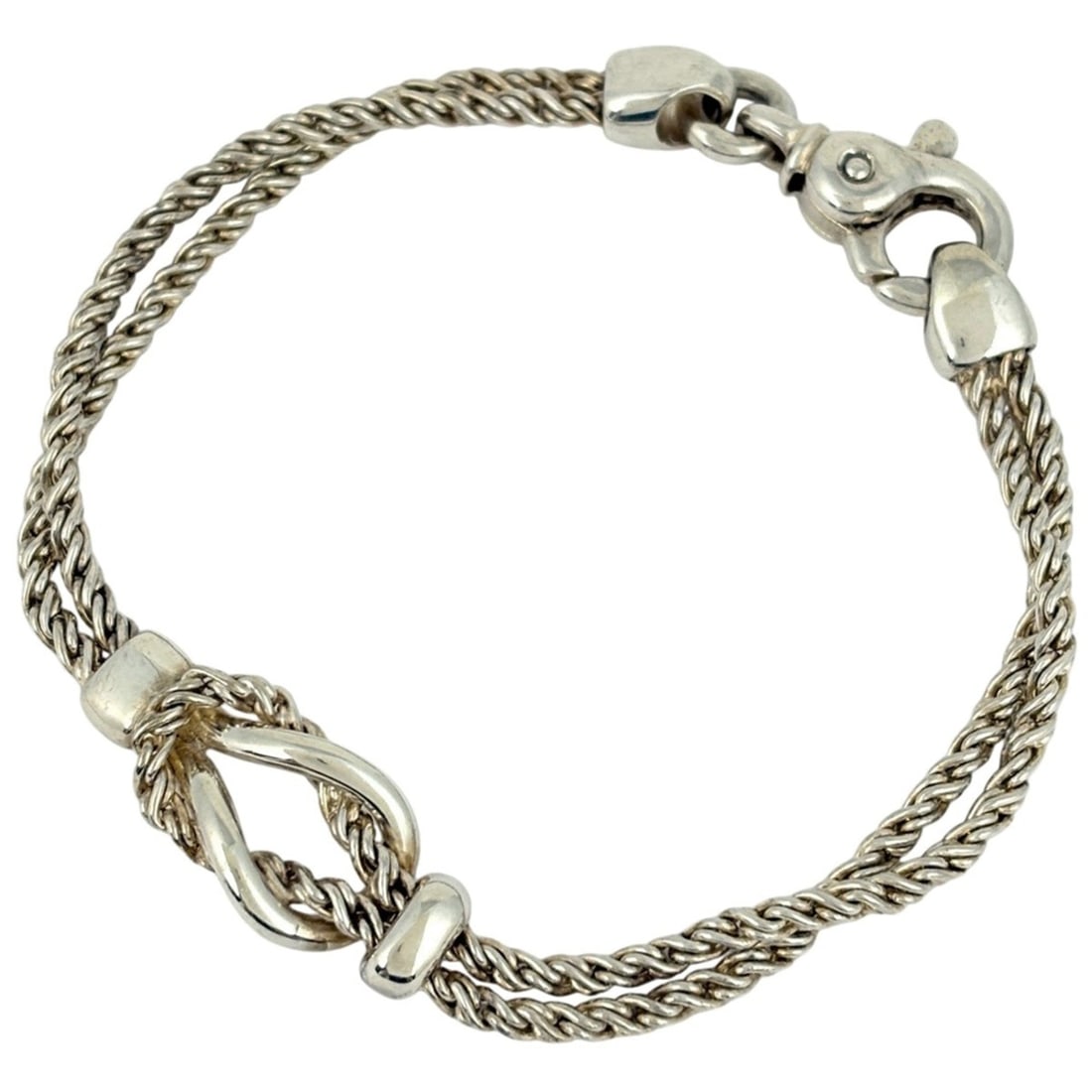 Tiffany & Co. Knot Double Rope Bracelet, Sterling Silver 925, Silver, Women's: --- Catalog ---Category: SizeLength: 19.5cm / 7.67''Category: DesignType: Charm braceletColor: SilverGender: WomenMaterial: Silver 925Category: GeneralBrand: Tiffany--- Item List ---Section: Condition