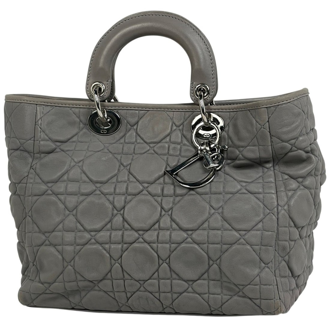 Christian Dior Lady Cannage Handbag, Leather, Greige, Women's: --- Catalog ---Category: SizeSize (HxWxD): 22cm x 25cm x 15cm / 8.66'' x 9.84'' x 5.9''Category: DesignType: HandbagColor: GrayishGender: WomenMaterial: Leather Category: GeneralBrand: Christian Dior-