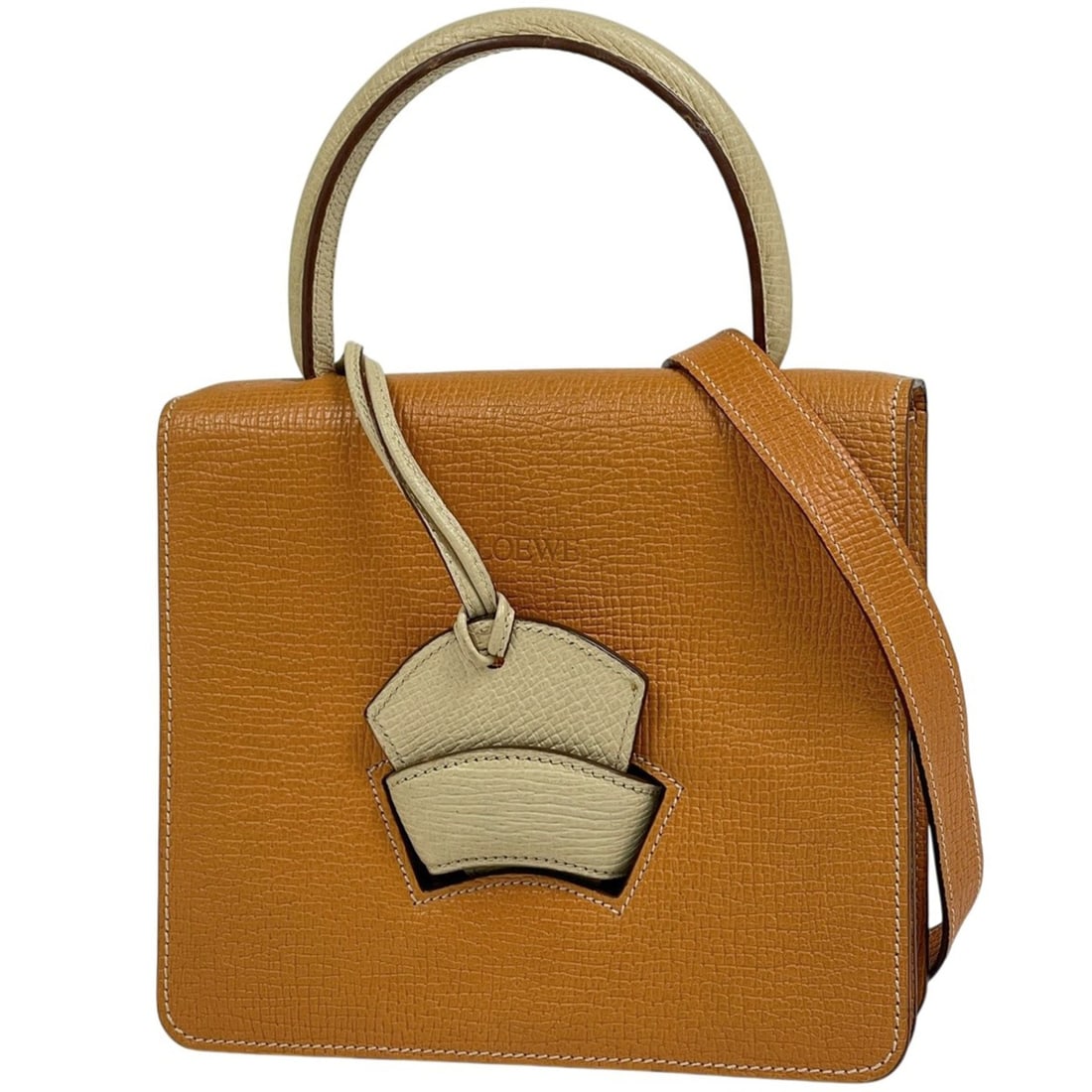 Loewe Barcelona Handbag, 2-Way, Leather, Orange/Yellow, Women's: --- Catalog ---Category: SizeSize (HxWxD): 19.5cm x 22cm x 4cm / 7.67'' x 8.66'' x 1.57''Category: DesignType: HandbagColor: Orange, YellowGender: WomenMaterial: Leather Category: GeneralBrand: Loewe-