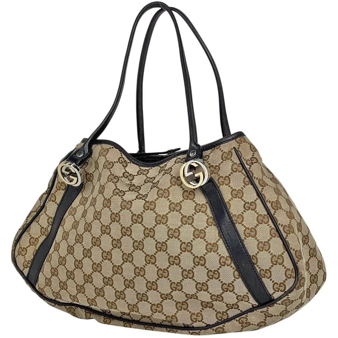 Gucci GG Twins Tote Bag, Canvas, Beige/Black, 232963, Women's: --- Catalog ---Category: SizeSize (HxWxD): 24cm x 39cm x 11cm / 9.44'' x 15.35'' x 4.33''Category: DesignType: Tote bagColor: Beige, BlackGender: WomenMaterial: GG canvas , Leather Category: GeneralMP
