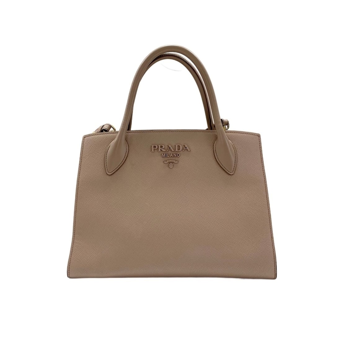 Prada 2-way monochrome handbag, beige: --- Catalog ---Category: SizeHandle Drop: 12.00cm / 4.72''Size (HxWxD): 23cm x 33cm x 16cm / 9.05'' x 12.99'' x 6.29''Strap Length: 82cm / 32.28''Category: DesignType: HandbagColor: BeigeGender: