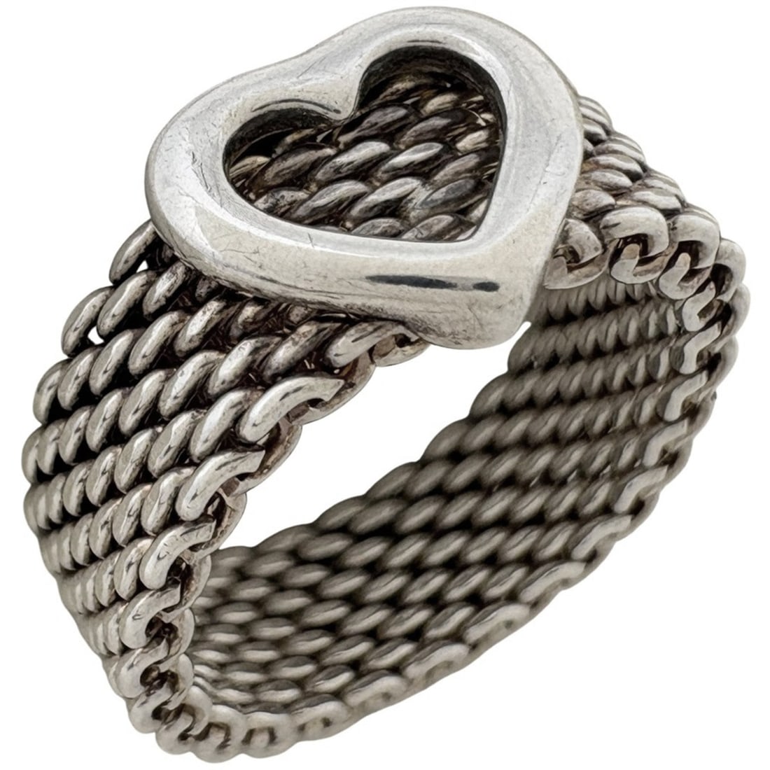 Tiffany & Co. Somerset Mesh Heart Ring, Sterling Silver 925, Women's Ring: --- Catalog ---Category: SizeJP Size: 9US Size: 5Category: DesignType: Band ringColor: SilverGender: WomenMaterial: Silver 925Category: GeneralBrand: Tiffany--- Item List ---Section: ConditionRanking: