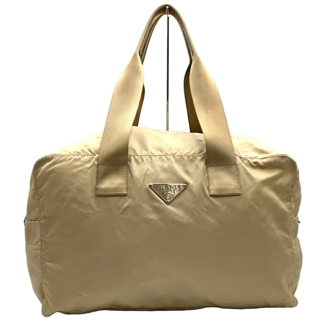 PRADA Boston bag/shoulder bag, nylon, beige, for women and men.: --- Catalog ---Category: SizeSize (HxWxD): 25cm x 40cm x 20cm / 9.84'' x 15.74'' x 7.87''Category: DesignType: Boston bag, Shoulder bagColor: BeigeGender: Men,WomenMaterial: Nylon Category: