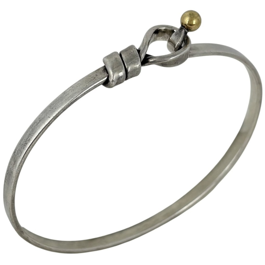 Tiffany & Co. Hook Eye Bangle Bracelet, Love Knot, Sterling Silver 925/750, Silver, Women's: --- Catalog ---Category: SizeLength: 16.5cm / 6.49''Category: DesignType: BangleGender: WomenMaterial: Gold (18K), Silver 925Category: GeneralBrand: Tiffany--- Item List ---Section: ConditionRanking: 