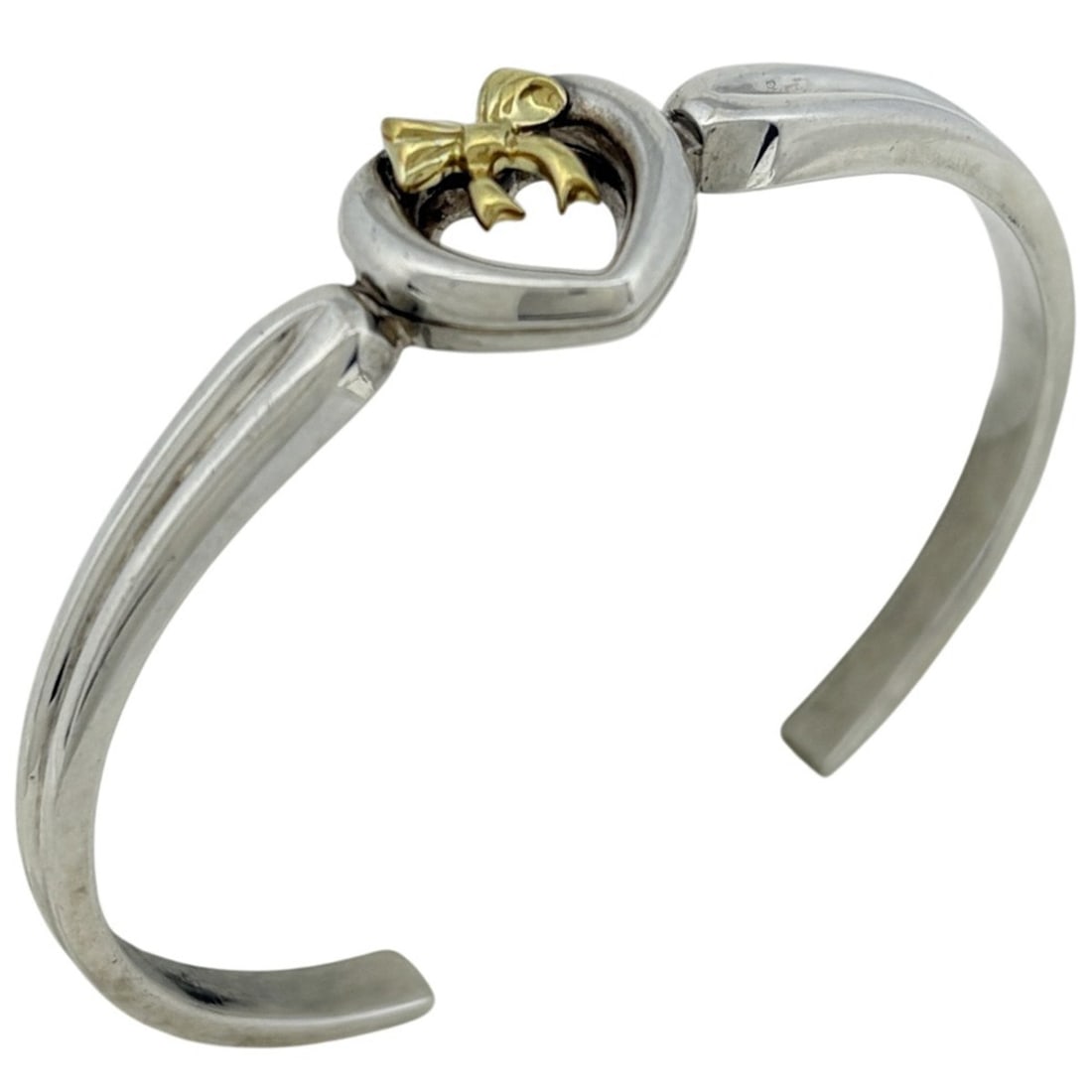 Tiffany & Co. Heart with Bow Bangle, Combination Silver 925 750, Silver, Women's: --- Catalog ---Category: SizeLength: 15.5cm / 6.1''Category: DesignType: BangleColor: SilverGender: WomenMaterial: Silver 925Category: GeneralBrand: Tiffany--- Item List ---Section: ConditionRanking: 