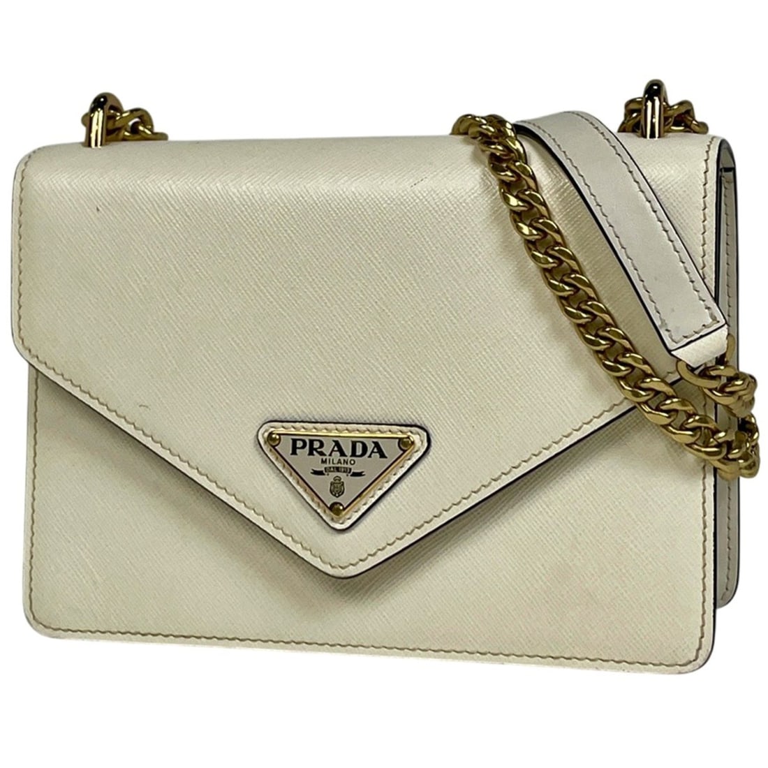 Prada PRADA Logo Plate Chain Shoulder Bag Saffiano Leather White 1BD200 Women's: --- Catalog ---Category: SizeSize (HxWxD): 14cm x 20cm x 7cm / 5.51'' x 7.87'' x 2.75''Category: DesignType: Shoulder bagColor: WhiteGender: WomenMaterial: Leather Category: GeneralMPN: 1BD200Brand: P