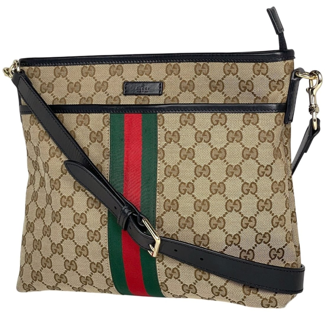 Gucci GG pattern shoulder bag, Sherry line, Web canvas, beige/black, 388926, women's. (1 of 13)