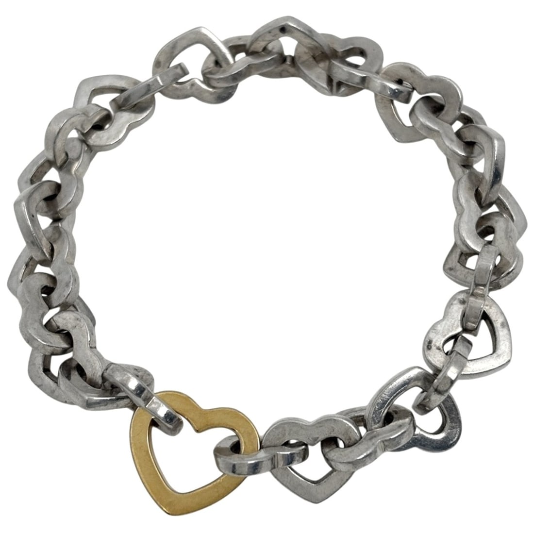 Tiffany & Co. Heart Link Bracelet, Sterling Silver 925/750, Silver/Gold, Women's: --- Catalog ---Category: SizeLength: 16cm / 6.29''Category: DesignType: Charm braceletColor: Gold, SilverGender: WomenMaterial: Gold (18K), Silver 925Category: GeneralBrand: Tiffany--- Item List ---Se