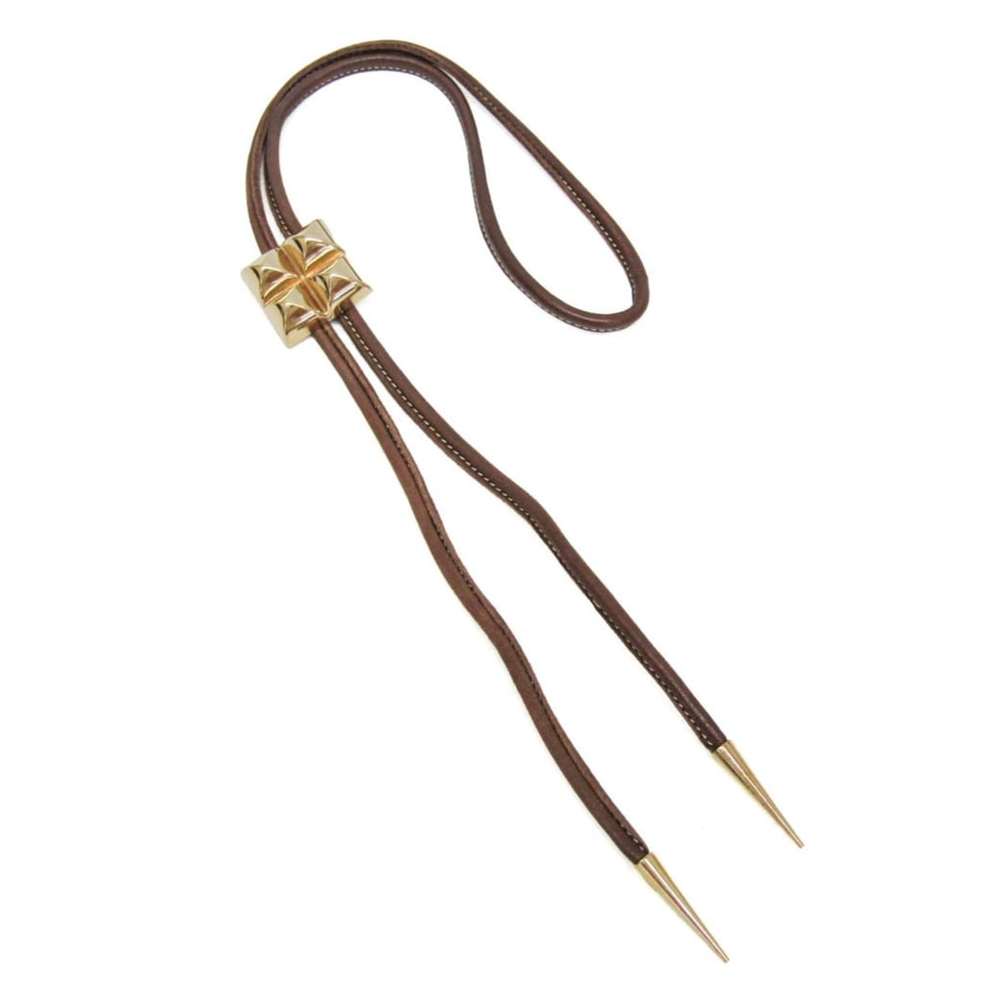 Hermes Medor Men,Women Bolo Tie Leather Metal Brown,Gold (1 of 13)
