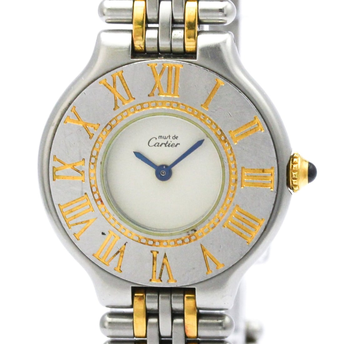 CARTIER Must 21 Gold Plated Steel Quartz Ladies Watch W10051F4: --- Catalog ---Category: SizeCase Diameter: 28mm / 1.1''Category: DesignType: WristwatchStyle: Dress/FormalGender: WomenColor (Dial): SilverMaterial (Band): Gold plated, Stainless steelMaterial (Case)