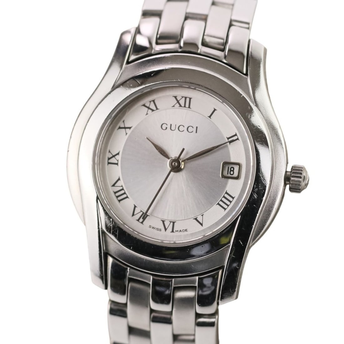 GUCCI Quartz Watch 5500L Silver Sunray Dial Stainless Steel Women's: --- Catalog ---Category: SizeWrist Size: 14.2cm / 5.59''Case Diameter: 27mm / 1.06''Category: DesignType: WristwatchGender: WomenColor (Dial): SilverMaterial (Band): Stainless steelMaterial (Case): St