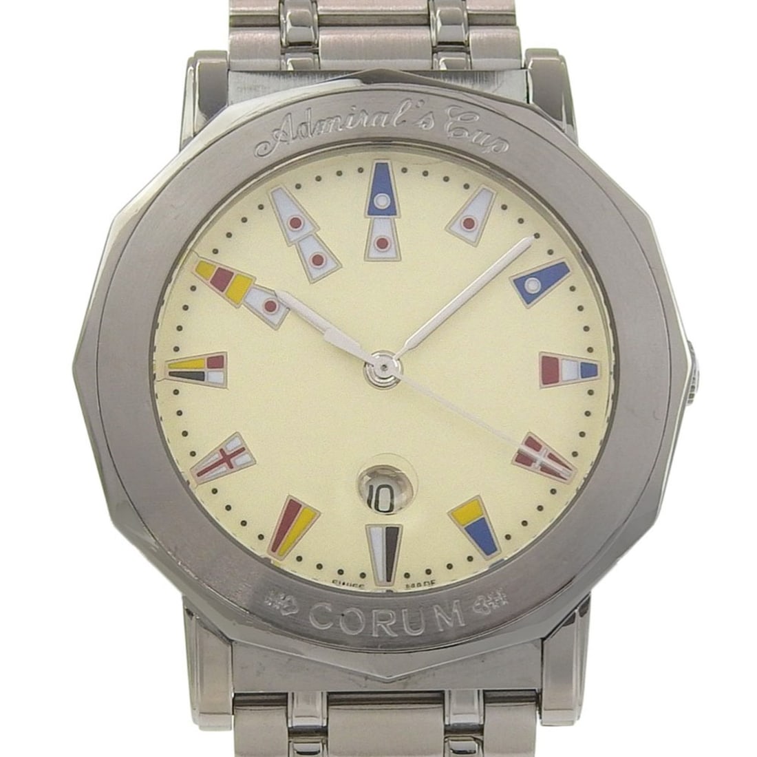 Corum Admirals Cup Watch 99.430.20 V585 Stainless Steel Quartz Analog Ivory Dial Men's: --- Catalog ---Category: SizeWrist Size: 16.5cm / 6.49''Case Diameter: 37mm / 1.46''Category: DesignType: WristwatchGender: MenColor (Dial): IvoryMaterial (Band): Stainless steelMaterial (Case): Stain