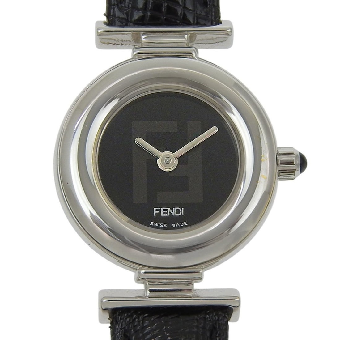 Fendi FENDI watch 320L stainless steel x leather quartz analog black dial women's: --- Catalog ---Category: SizeWrist Size: 12cm - 16cm / 4.72'' - 6.29''Case Diameter: 23mm / 0.91''Category: DesignType: WristwatchGender: WomenColor (Dial): BlackMaterial (Band): LeatherMaterial (Case