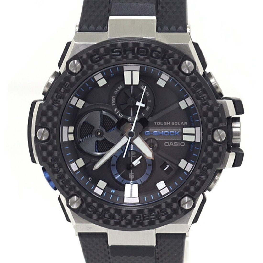 CASIO G-Shock G-STEEL GST-B100 Men's Watch, Tough Solar, 20 ATM Water Resistant, Black/Blue: --- Catalog ---Category: SizeWrist Size: 21.5cm / 8.46''Case Diameter: 53.4mm / 2.1''Category: DesignType: WristwatchGender: MenColor (Dial): Black, BlueMaterial (Case): Stainless steelCategory: Gener
