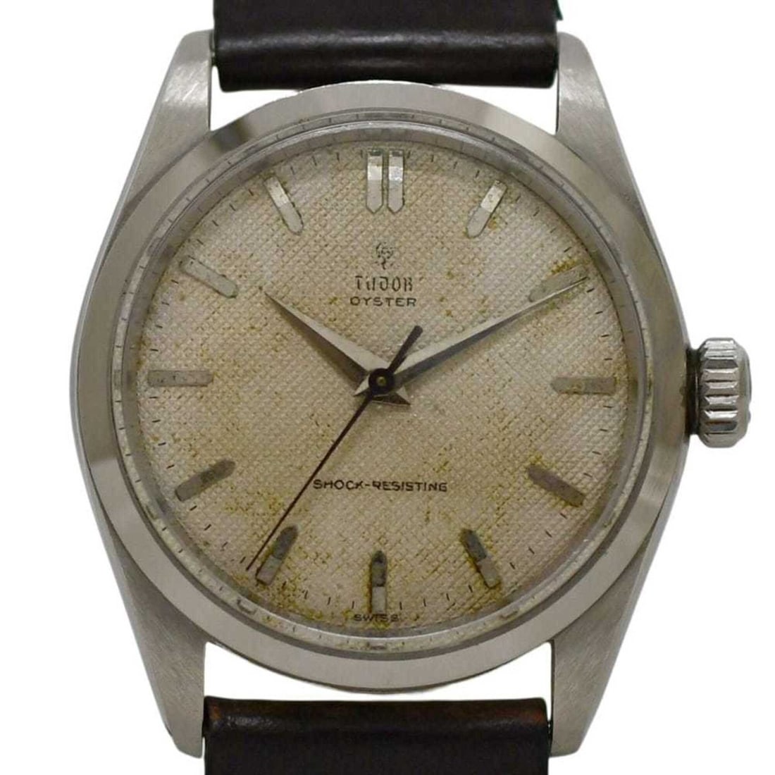 Tudor Oyster Watch, Beige, Silver, Brown, 7934, Manual Winding, Overhauled, Stainless Steel, Leather: --- Catalog ---Category: SizeWrist Size: 14cm - 19cm / 5.51'' - 7.48''Case Diameter: 37mm / 1.46''Category: DesignType: WristwatchGender: MenColor (Dial): BeigeMaterial (Band): LeatherMaterial (Case):