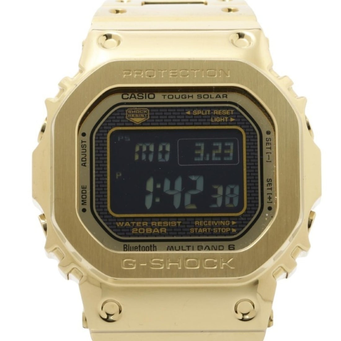 CASIO G-SHOCK FULL METAL 5000 SERIES GMW-B5000GD-9JF Black Gold Stainless Steel Men's Digital Watch: --- Catalog ---Category: SizeWrist Size: 16cm / 6.29''Case Diameter: 43.2mm / 1.7''Category: DesignType: WristwatchGender: MenColor (Dial): BlackMaterial (Band): Stainless steelMaterial (Case): Stainl