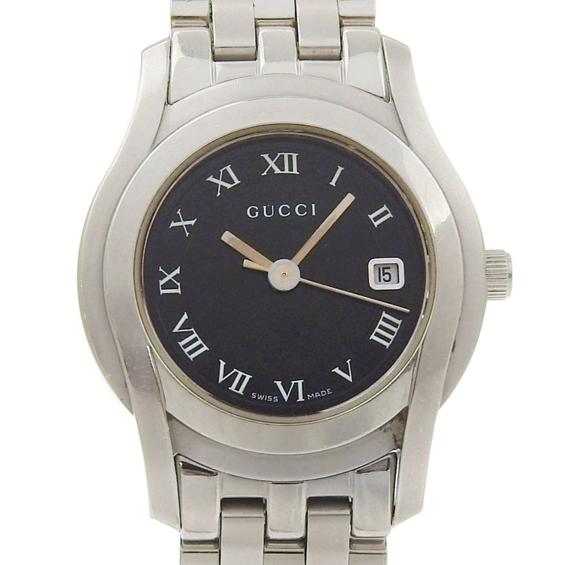 Gucci 5500L Black Dial Stainless Steel Quartz Watch, Approx. 26mm, Women's Date Display: --- Catalog ---Category: SizeWrist Size: 15cm / 5.9''Case Diameter: 26mm / 1.02''Category: DesignType: WristwatchGender: WomenColor (Dial): BlackMaterial (Band): Stainless steelMaterial (Case): Stainl