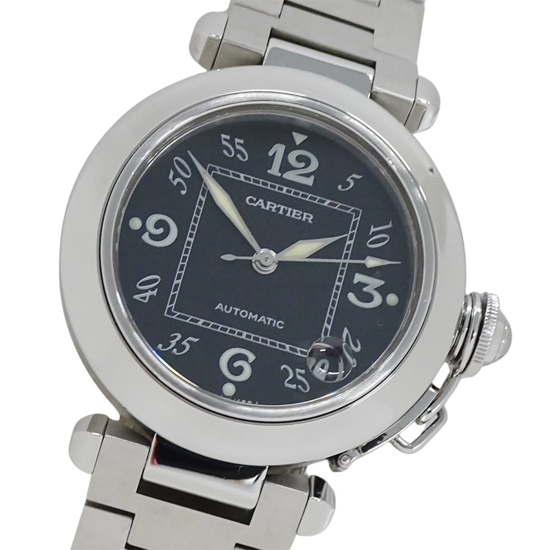 Cartier Pasha C Date Automatic Watch for Boys, Stainless Steel (SS) W31043M7, Silver/Black,: --- Catalog ---Category: SizeWrist Size: 18cm / 7.08''Case Diameter: 35mm / 1.38''Category: DesignType: WristwatchGender: BoysColor (Dial): BlackMaterial (Band): Stainless steelMaterial (Case): Stainl
