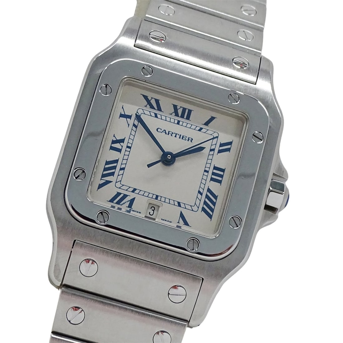 Cartier men's watch, Santos Galbee LM, date, quartz movement, stainless steel (SS), W20018D6,: --- Catalog ---Category: SizeWrist Size: 18.5cm / 7.28''Case Diameter: 29mm / 1.14''Category: DesignType: WristwatchGender: MenColor (Dial): IvoryMaterial (Band): Stainless steelMaterial (Case): Stain