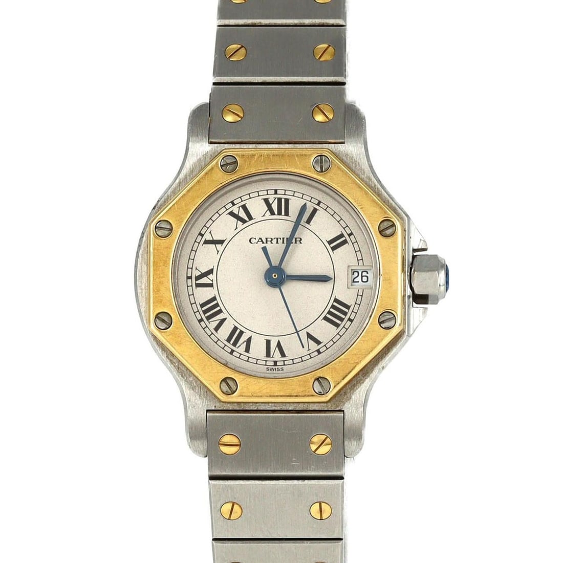 Cartier Santos Octagon SM Two-Tone W2001683 SSxYG Quartz Watch: --- Catalog ---Category: SizeWrist Size: 15.5cm / 6.1''Case Diameter: 24mm / 0.94''Category: DesignType: WristwatchGender: WomenColor (Dial): IvoryMaterial (Band): Stainless steel, Yellow goldMaterial