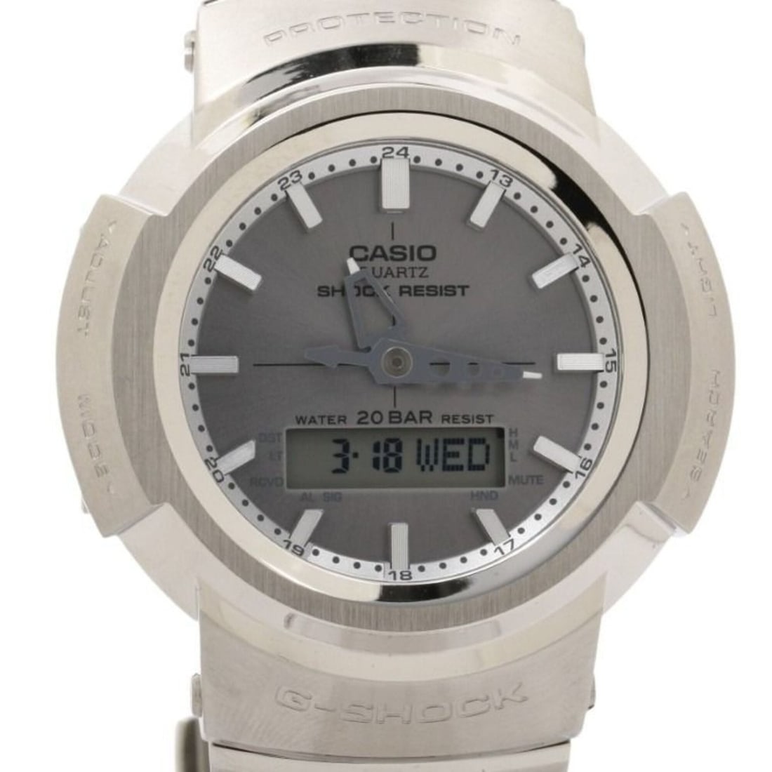 CASIO G-SHOCK FULL METAL AW-500 SERIES AWM-500D-1A8JF Gray Silver Stainless Steel Men's Watch: --- Catalog ---Category: SizeWrist Size: 18cm / 7.08''Case Diameter: 44.5mm / 1.75''Category: DesignType: WristwatchGender: MenColor (Dial): GrayMaterial (Band): Stainless steelMaterial (Case): Stainl