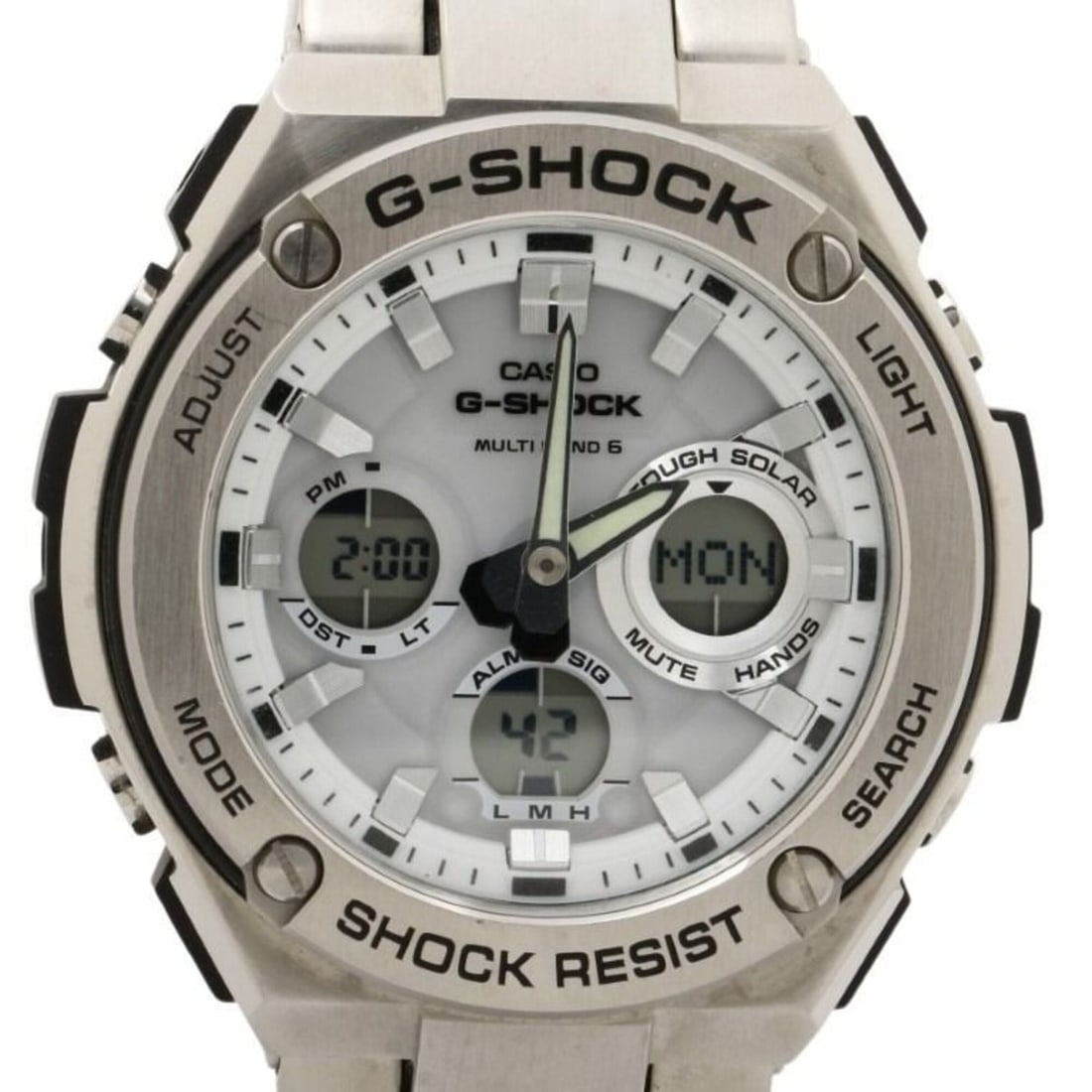 CASIO G-SHOCK G-STEEL GST-W100 Series GST-W110D-7AJF White Silver Resin/Stainless Steel Men's Watch: --- Catalog ---Category: SizeWrist Size: 18.5cm / 7.28''Case Diameter: 52.4mm / 2.06''Category: DesignType: WristwatchGender: MenColor (Dial): WhiteMaterial (Band): Stainless steelMaterial (Case): Sta