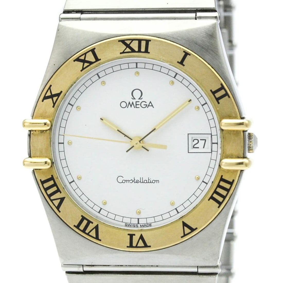 OMEGA Constellation 18K Gold Steel Quartz Mens Watch 396.1070 Polished: --- Catalog ---Category: SizeCase Diameter: 33mm / 1.3''Category: DesignType: WristwatchStyle: Dress/FormalGender: MenColor (Dial): WhiteMaterial (Band): Stainless steelMaterial (Case): Stainless stee