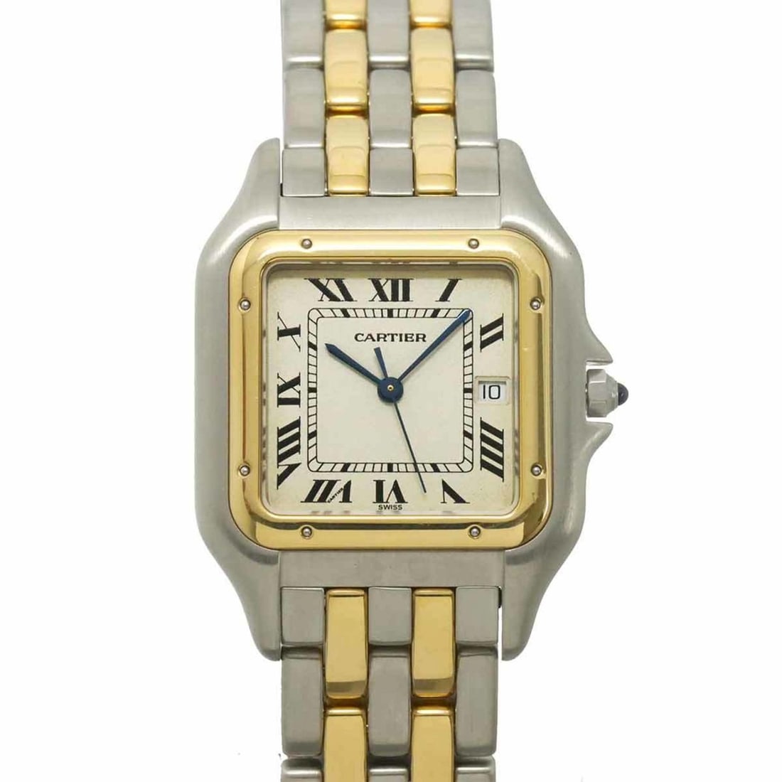 Cartier Panthère LM 2-Row 83083442 Two-Tone Men's Watch, Date, Ivory Yellow Gold, Quartz Watch: --- Catalog ---Category: SizeWrist Size: 14.5cm / 5.7''Case Diameter: 29mm / 1.14''Category: DesignType: WristwatchGender: MenColor (Dial): IvoryMaterial (Band): Stainless steel, Yellow goldMaterial (