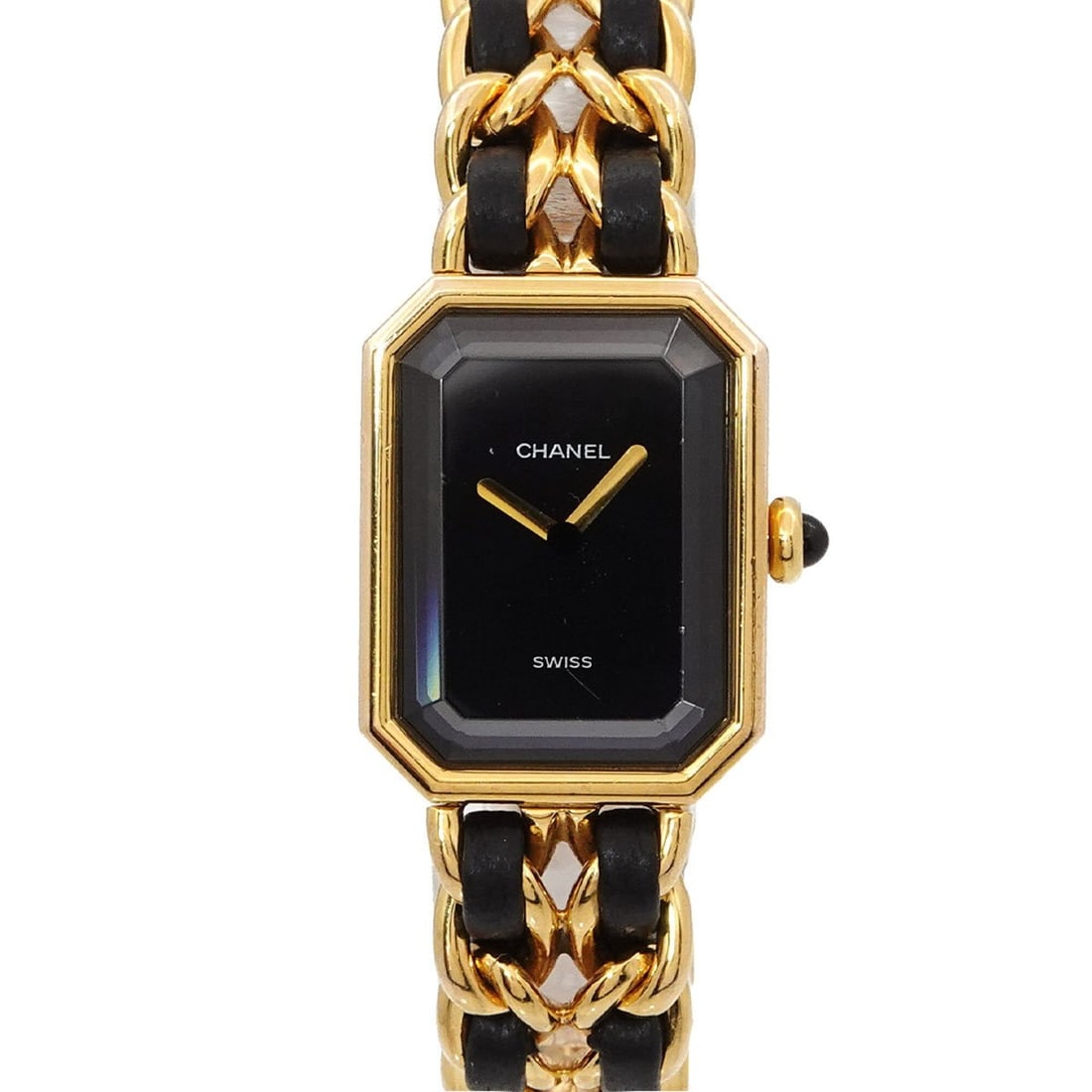 Chanel Premiere H0001 Women's Watch, Size M, Black & Gold, Quartz Movement.: --- Catalog ---Category: SizeWrist Size: 15cm / 5.9''Case Diameter: 20mm / 0.79''Category: DesignType: WristwatchGender: WomenColor (Dial): BlackMaterial (Band): Gold plated, Leather, Stainless steelM