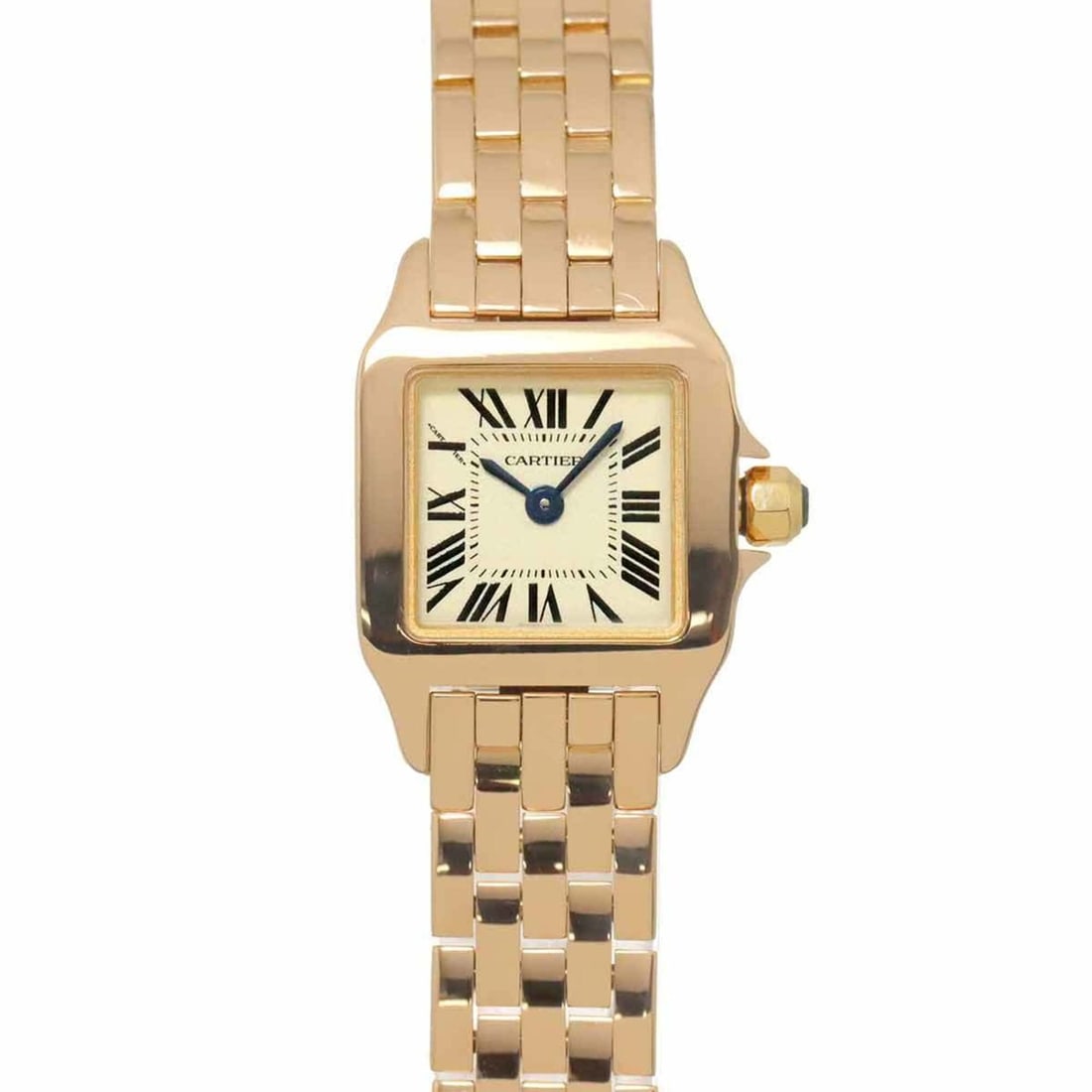 Cartier Mini Santos Demoiselle W25077X9 Women's Watch, Ivory, 18K Pink Gold, Solid Quartz Watch.: --- Catalog ---Category: SizeWrist Size: 16cm / 6.29''Case Diameter: 17mm / 0.67''Category: DesignType: WristwatchGender: WomenColor (Dial): IvoryMaterial (Band): Pink gold (18K)Material (Case): Pink 