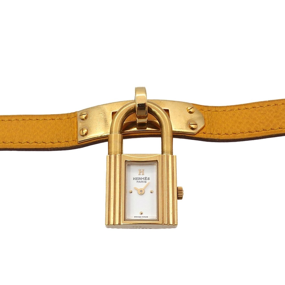 Hermes Kelly Watch, Women's White Quartz Watch with Padlock: --- Catalog ---Category: SizeWrist Size: 14cm - 16.5cm / 5.51'' - 6.49''Case Diameter: 20mm / 0.79''Category: DesignType: WristwatchGender: WomenColor (Dial): WhiteMaterial (Band): Gold plated, Leathe