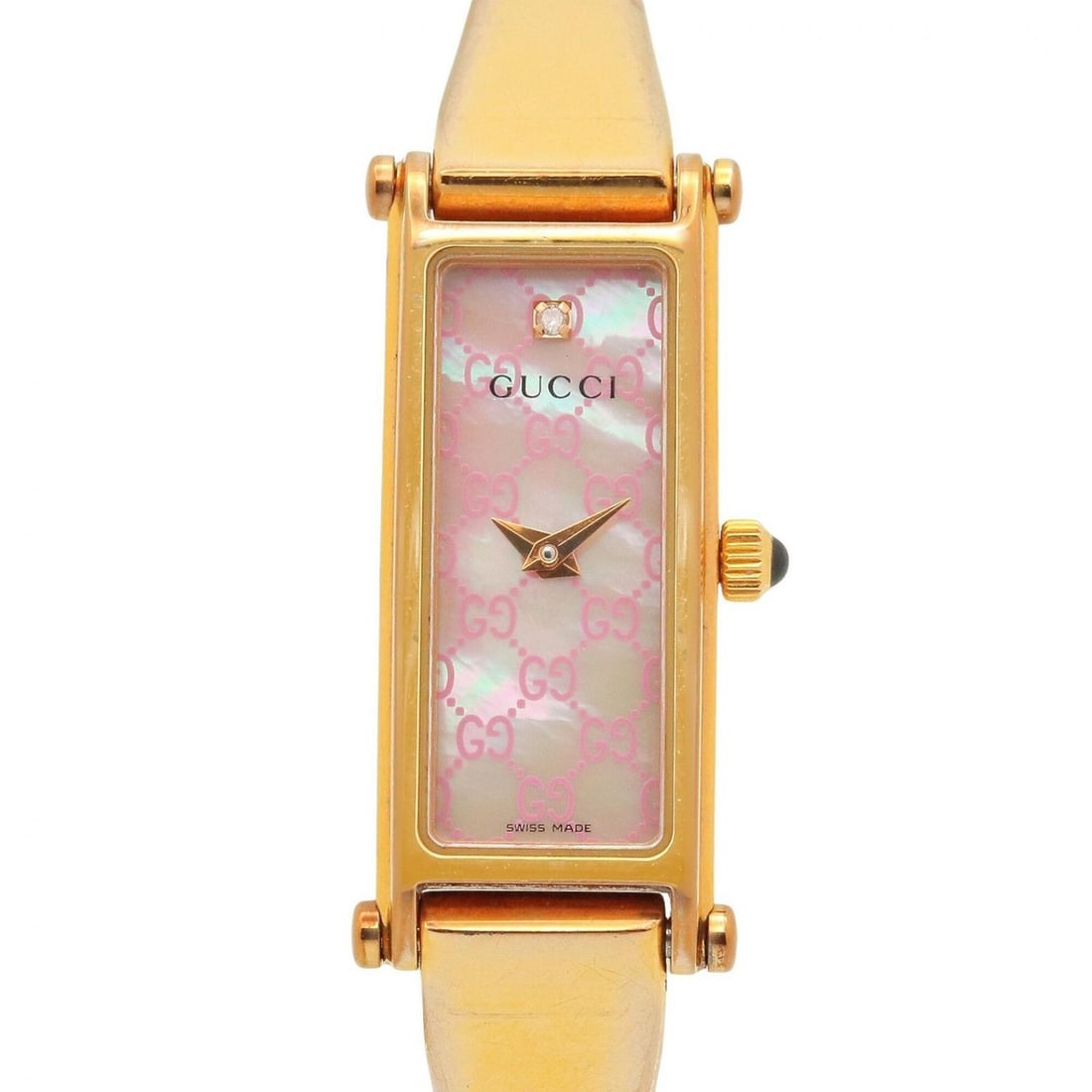Gucci Bangle Watch, Pink Shell, Gold Plated, Women's, Pink, 1500L: --- Catalog ---Category: SizeWrist Size: 16cm / 6.29''Case Diameter: 12mm / 0.47''Category: DesignType: WristwatchGender: WomenColor (Dial): Pink, Pink shellMaterial (Band): Gold platedMaterial (Case)