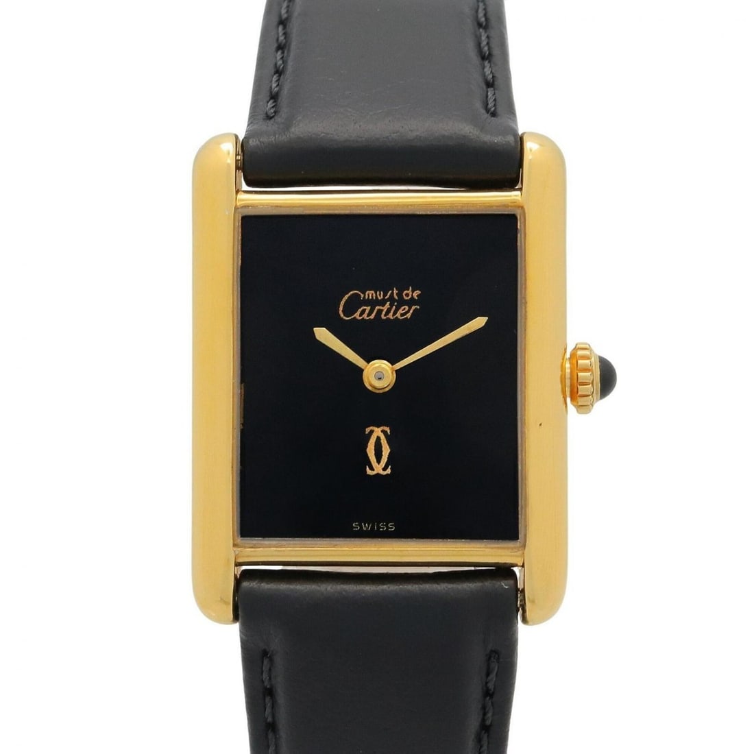 Cartier Must Tank Vermeil LM Watch, Gold Plated, Leather Strap, Boys' Size, Black, Size 6: --- Catalog ---Category: SizeWrist Size: 17cm / 6.69''Case Diameter: 23.2mm / 0.91''Category: DesignType: WristwatchGender: Boys,WomenColor (Dial): BlackMaterial (Band): LeatherMaterial (Case): Gold p