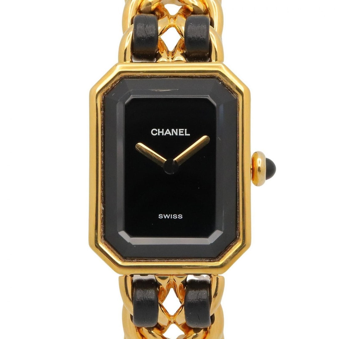 Chanel CHANEL Première S Watch, Gold Plated (GP), Leather Strap, Women's, Black, H0001: --- Catalog ---Category: SizeWrist Size: 13cm / 5.11''Case Diameter: 20mm / 0.79''Category: DesignType: WristwatchGender: WomenColor (Dial): BlackMaterial (Band): Gold plated, LeatherMaterial (Case): 