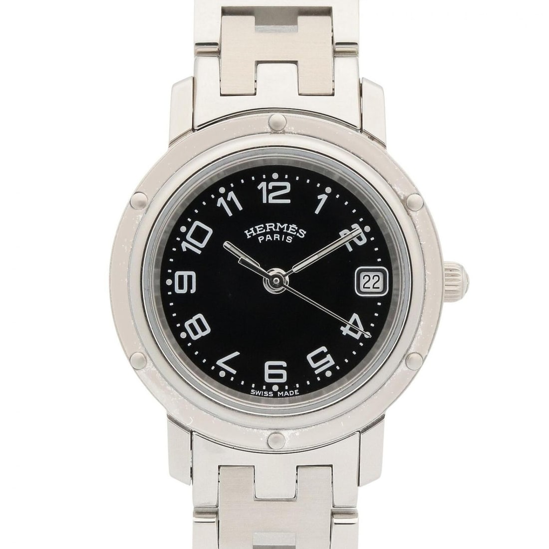 Hermes Clipper Watch, Stainless Steel, Women's, Black, CL4.210: --- Catalog ---Category: SizeWrist Size: 15cm / 5.9''Case Diameter: 24mm / 0.94''Category: DesignType: WristwatchGender: WomenColor (Dial): BlackMaterial (Band): Stainless steelMaterial (Case): Stainl