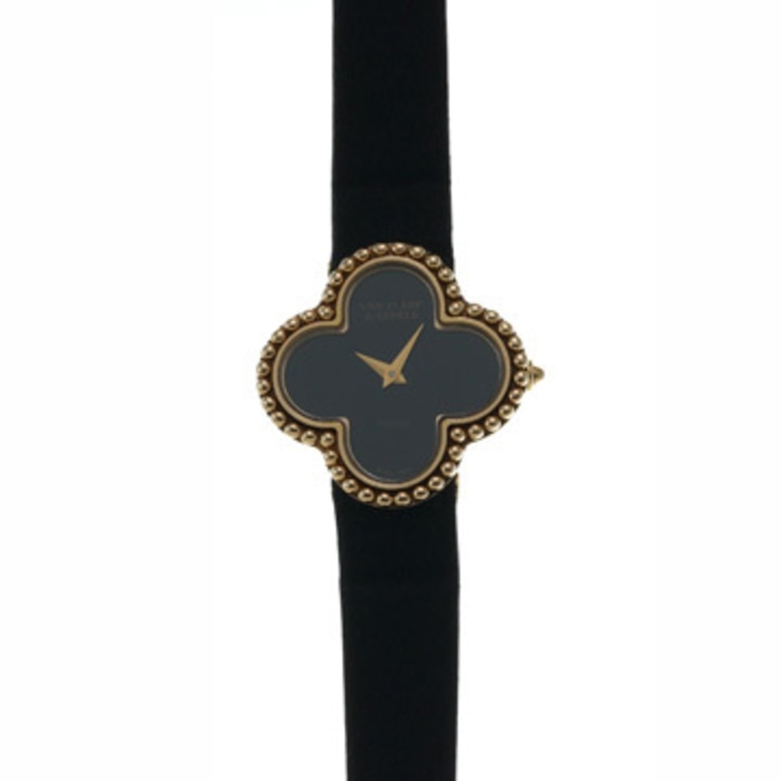 Van Cleef & Arpels Vintage Alhambra 122974 Onyx Ladies Quartz Watch (Pre-owned) - Ginzo: --- Catalog ---Category: SizeWrist Size: 14cm - 17cm / 5.51'' - 6.69''Case Diameter: 25mm / 0.98''Category: DesignType: WristwatchGender: WomenColor (Dial): BlackMaterial (Band): Leather, SatinMateria