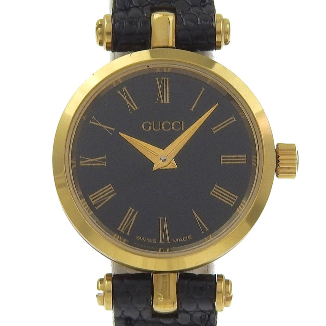 Gucci Sherry watch, gold-plated stainless steel, gold quartz, analog, black dial, women's. (1 of 8)