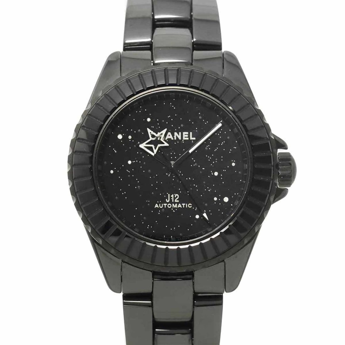 Chanel J12 Interstellar Limited Edition 38mm H7989 Men's Watch Diamond Black Ceramic Automatic: --- Catalog ---Category: SizeWrist Size: 17cm / 6.69''Case Diameter: 39mm / 1.54''Category: DesignType: WristwatchGender: MenColor (Dial): BlackMaterial (Band): Ceramic, Stainless steelMaterial (Case)