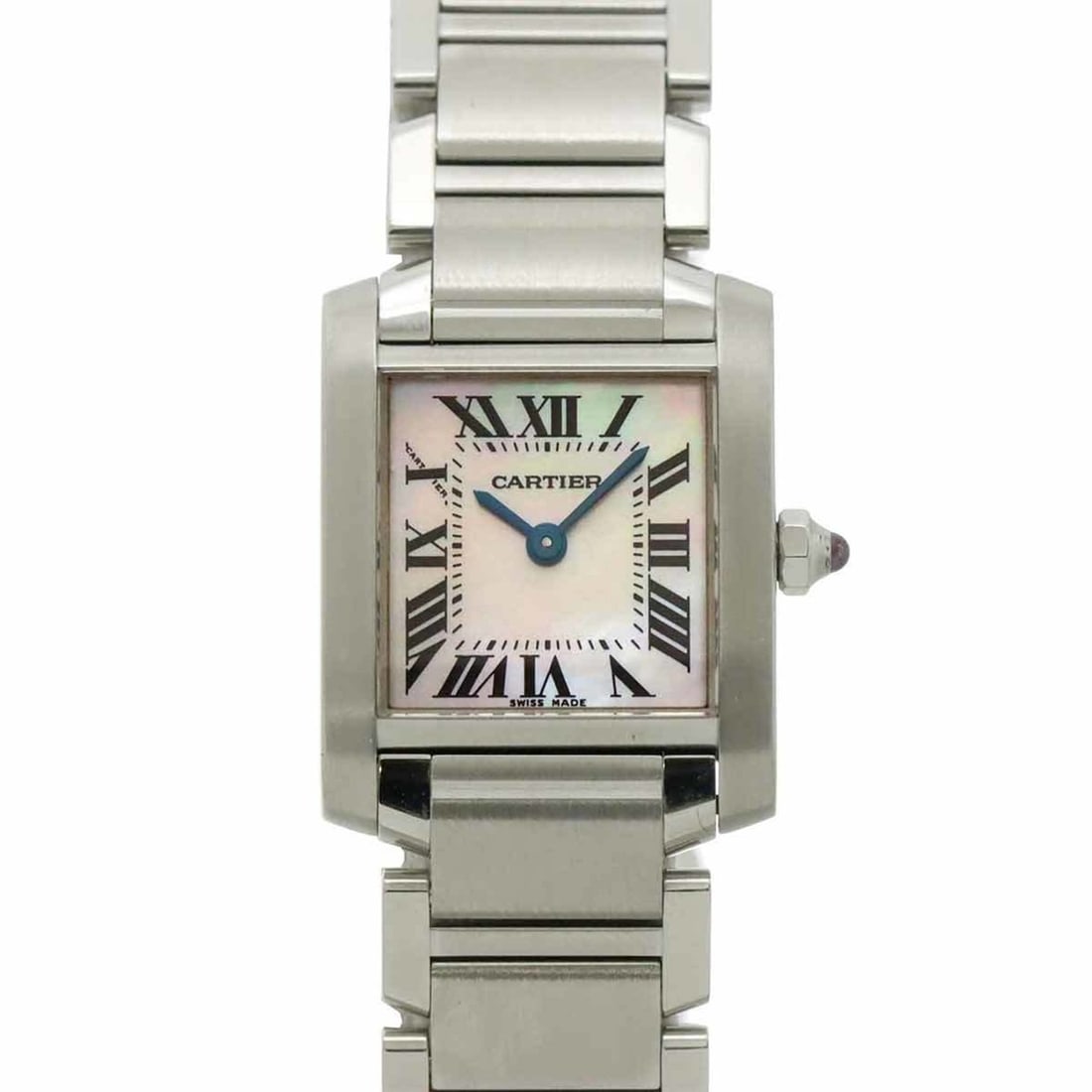 Cartier Tank Francaise SM W51028Q3 Women's Watch, Pink Shell, Quartz Watch: --- Catalog ---Category: SizeWrist Size: 14.5cm / 5.7''Case Diameter: 20mm / 0.79''Category: DesignType: WristwatchGender: WomenColor (Dial): Pink shellMaterial (Band): Stainless steelMaterial (Case):