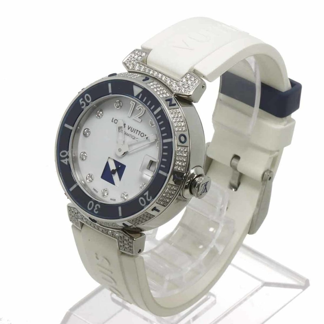 Louis Vuitton Tambour Diving Q113C Men's Watch Diamond Date White Automatic Self-winding: --- Catalog ---Category: SizeWrist Size: 13.5cm - 18.5cm / 5.31'' - 7.28''Case Diameter: 39mm / 1.54''Category: DesignType: WristwatchGender: MenColor (Dial): WhiteMaterial (Band): Rubber, Stainless s