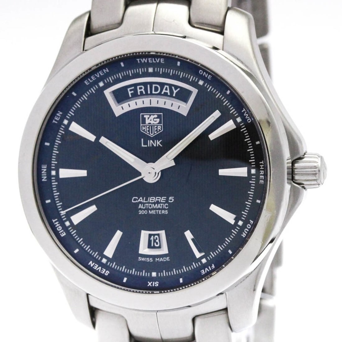 TAG HEUER Link Calibre 5 Day Date Automatic Mens Watch WJF2010 Polished: --- Catalog ---Category: SizeCase Diameter: 42mm / 1.65''Category: DesignType: WristwatchStyle: SportGender: MenColor (Dial): BlackMaterial (Band): Stainless steelMaterial (Case): Stainless steelCateg