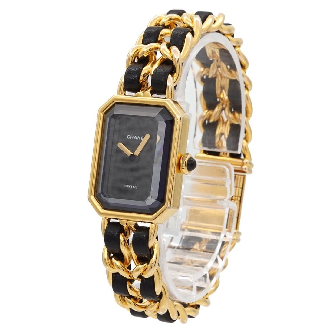 Chanel Premiere Large Size H0001 Women's Watch Black Gold Quartz: --- Catalog ---Category: SizeWrist Size: 16cm / 6.29''Case Diameter: 20mm / 0.79''Category: DesignType: WristwatchGender: WomenColor (Dial): BlackMaterial (Band): Gold plated, Leather, Stainless steel