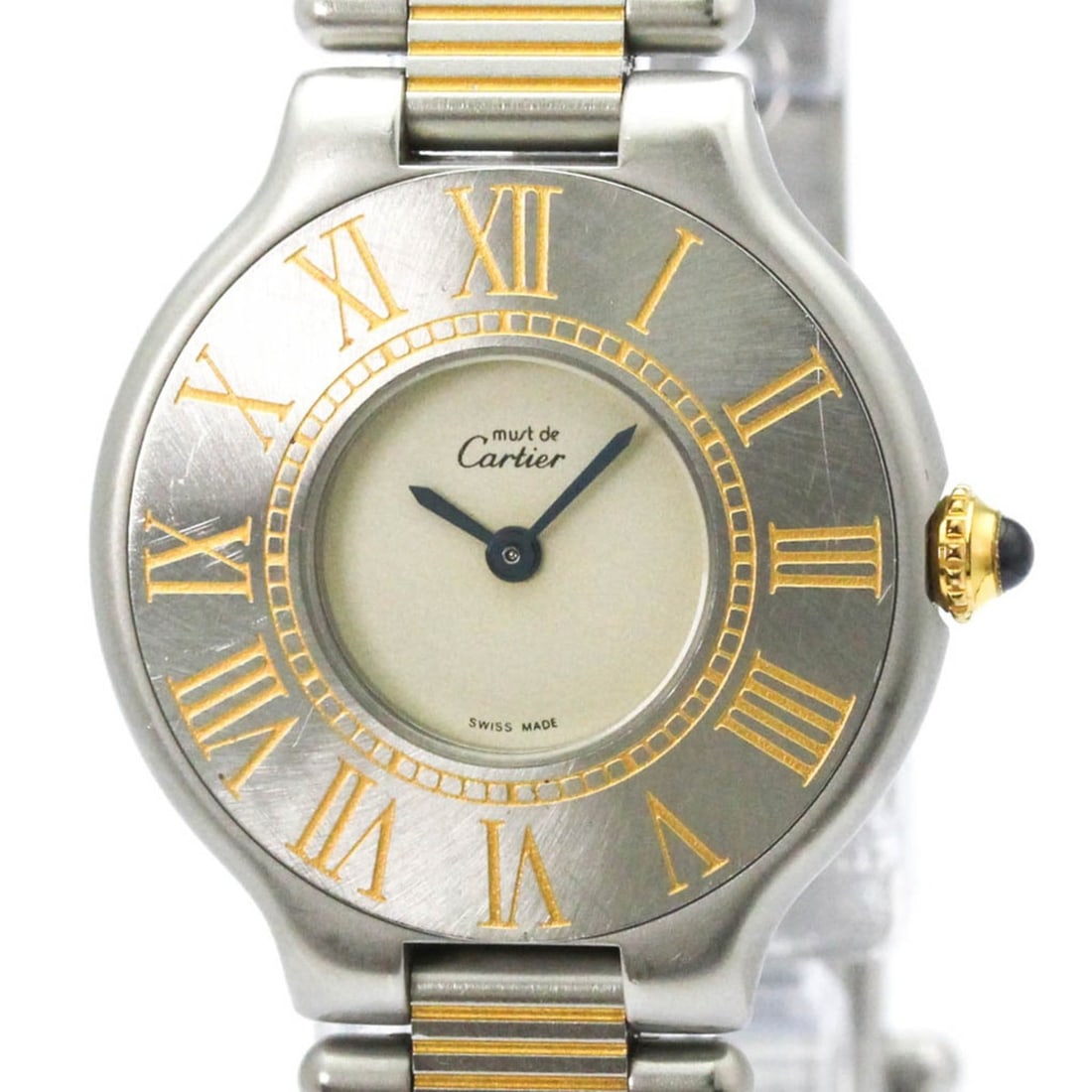 CARTIER Must 21 Gold Plated Steel Quartz Ladies Watch W10051F4: --- Catalog ---Category: SizeCase Diameter: 28mm / 1.1''Category: DesignType: WristwatchStyle: Dress/FormalGender: WomenColor (Dial): SilverMaterial (Band): Gold plated, Stainless steelMaterial (Case)