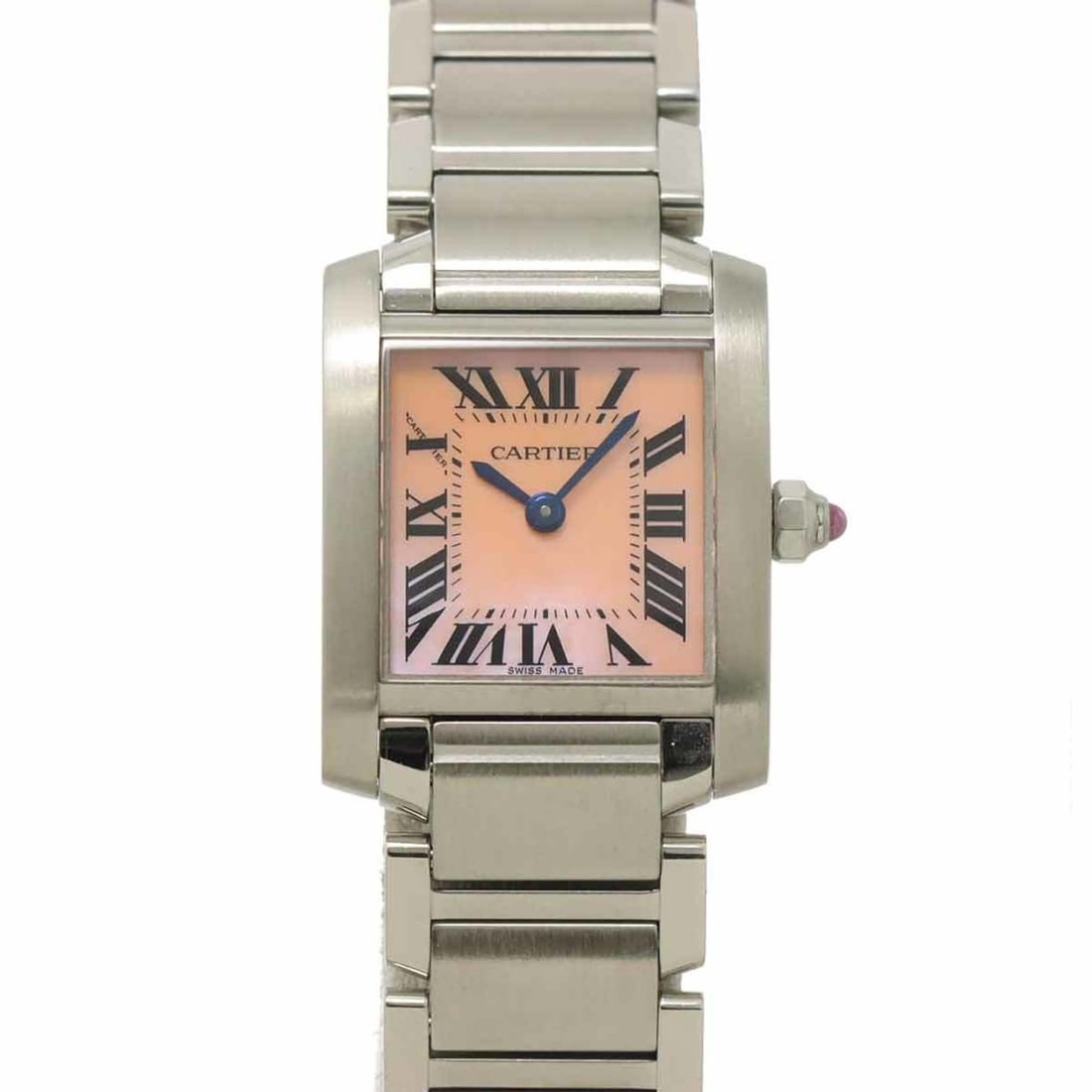 Cartier Tank Francaise SM W51028Q3 Women's Watch, Pink Shell, Quartz Watch: --- Catalog ---Category: SizeWrist Size: 14cm / 5.51''Case Diameter: 20mm / 0.79''Category: DesignType: WristwatchGender: WomenColor (Dial): Pink shellMaterial (Band): Stainless steelMaterial (Case): 