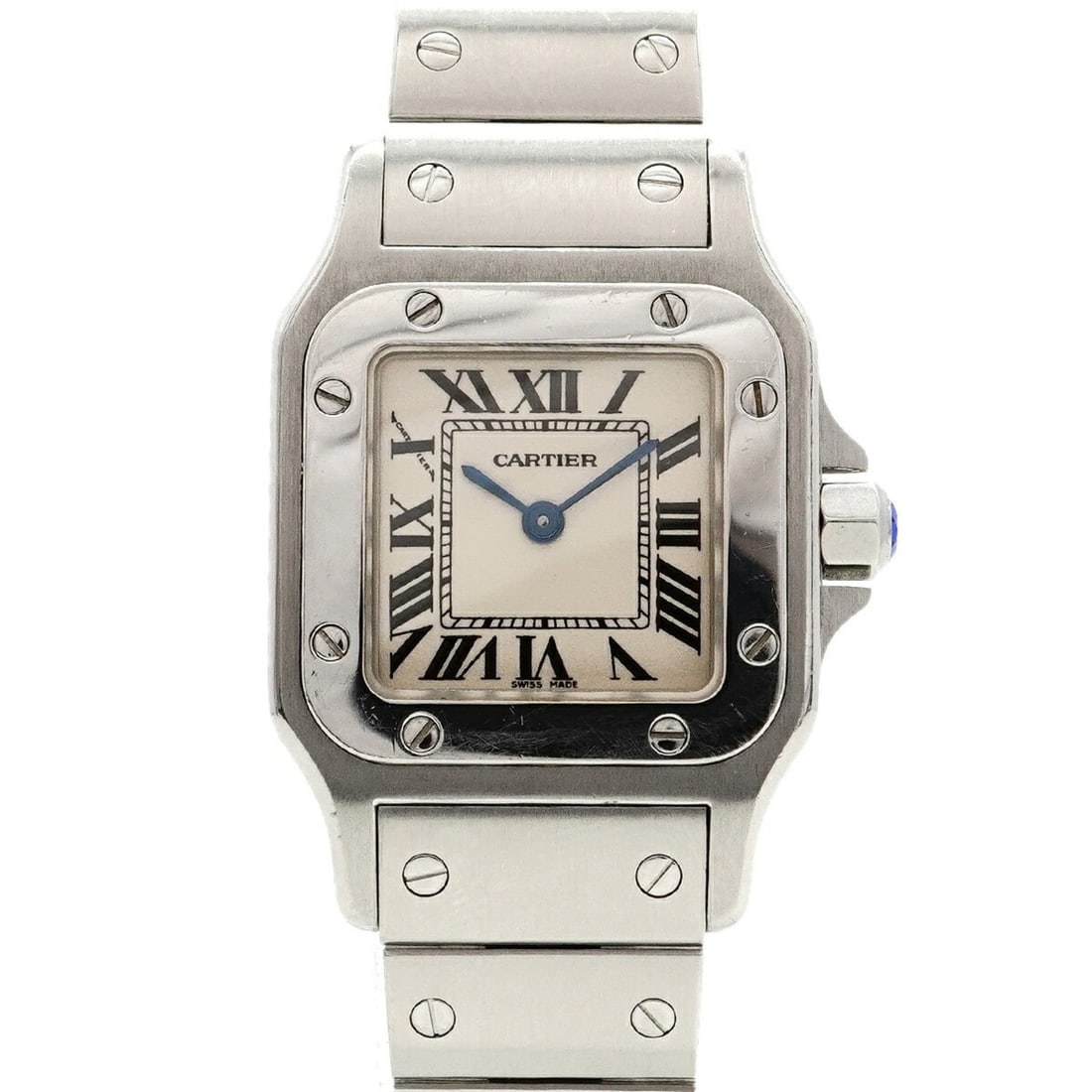 Cartier Santos Galbee SM W20056D6 Ivory Dial Women's Watch: --- Catalog ---Category: SizeWrist Size: 13.5cm / 5.31''Case Diameter: 23.5mm / 0.93''Category: DesignType: WristwatchGender: WomenColor (Dial): IvoryMaterial (Band): Stainless steelCategory: GeneralM