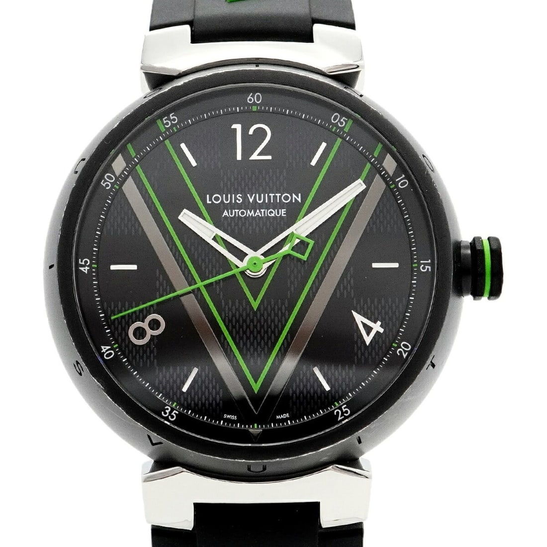 Louis Vuitton Tambour QA131Z Black Dial Men's Watch: --- Catalog ---Category: SizeWrist Size: 19cm / 7.48''Case Diameter: 41.2mm / 1.62''Category: DesignType: WristwatchGender: MenColor (Dial): BlackMaterial (Band): RubberCategory: GeneralMPN: QA131ZBra