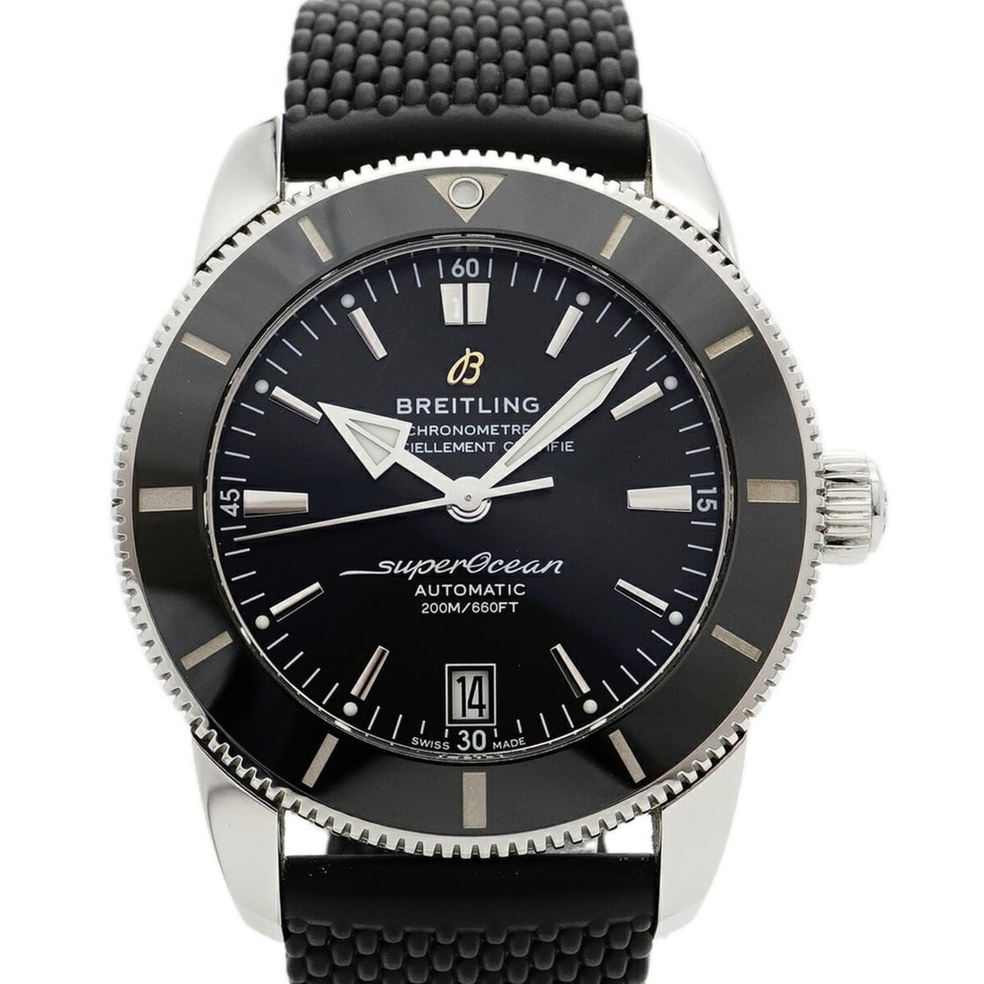 Breitling Superocean AB2010 Black Dial Men's Watch: --- Catalog ---Category: SizeWrist Size: 17.5cm / 6.88''Case Diameter: 42.2mm / 1.66''Category: DesignType: WristwatchGender: MenColor (Dial): BlackMaterial (Band): RubberCategory: GeneralMPN: AB2010B