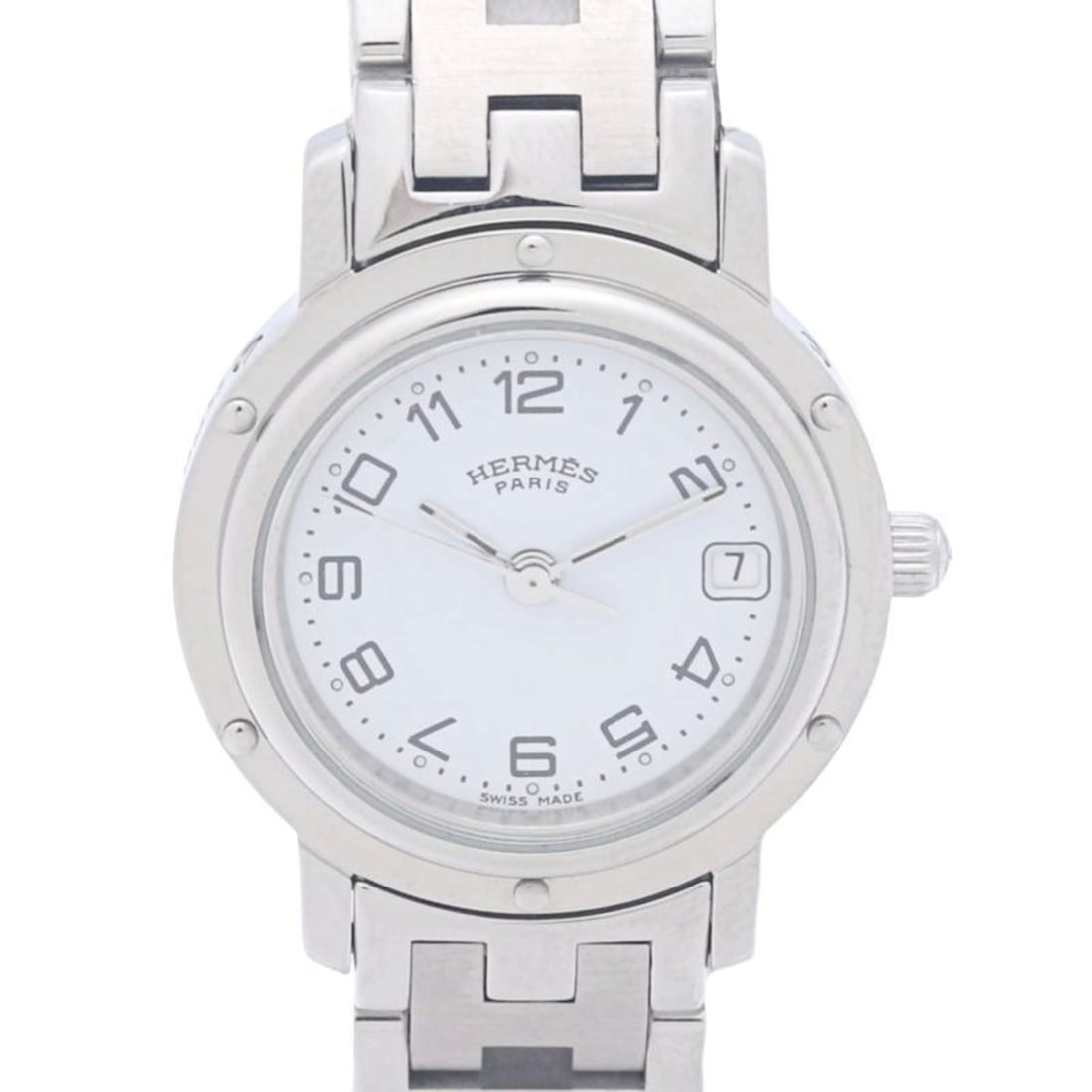 HERMES Clipper CL4.210.130 3758 (old buckle) Women's Watch, Stainless Steel, 130485: --- Catalog ---Category: SizeWrist Size: 17cm / 6.69''Case Diameter: 24mm / 0.94''Category: DesignType: WristwatchGender: WomenColor (Dial): WhiteMaterial (Band): Stainless steelMaterial (Case): Stain