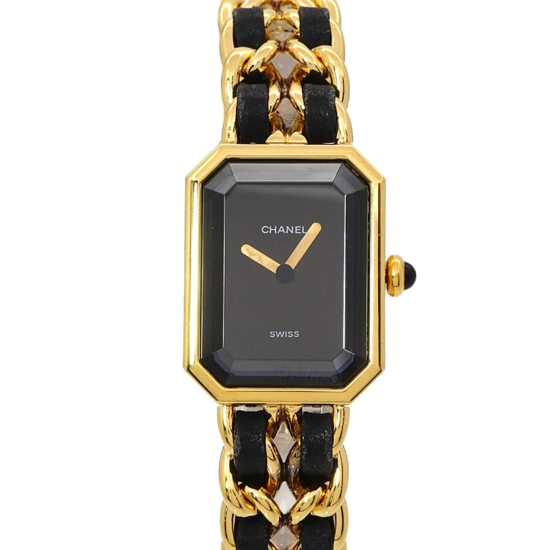 CHANEL Premiere Women's Watch, Size M, H0001, Black and Gold, Quartz Movement: --- Catalog ---Category: SizeWrist Size: 15cm / 5.9''Case Diameter: 20mm / 0.79''Category: DesignType: WristwatchGender: WomenColor (Dial): BlackMaterial (Band): Gold plated, Leather, Stainless steelM